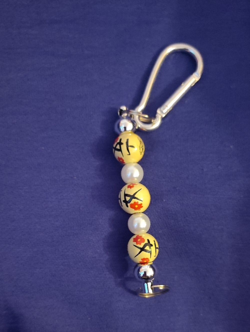 Yellow Bead Keychain Charm with Pearl Accents